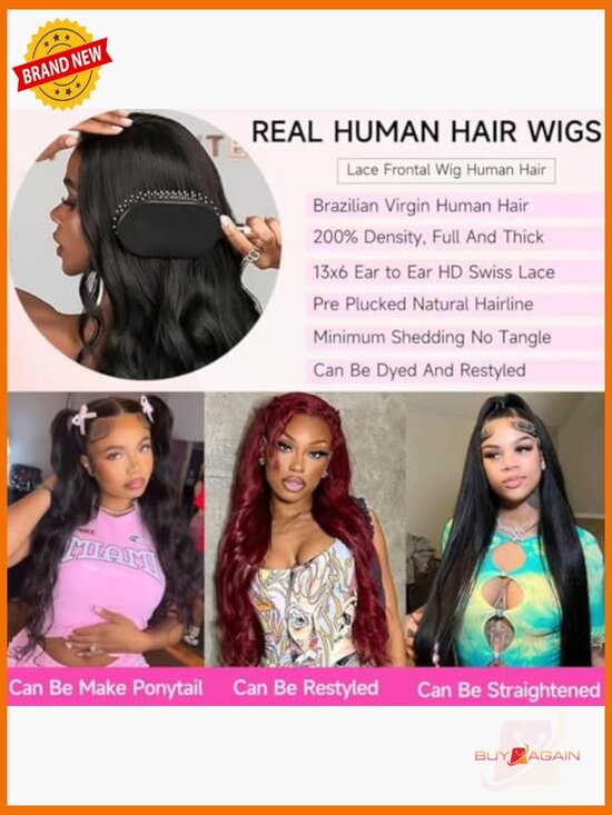 13x6 Body Wave Lace Front Wig Human Hair Pre Plucked 200 Density Glueless main image 6